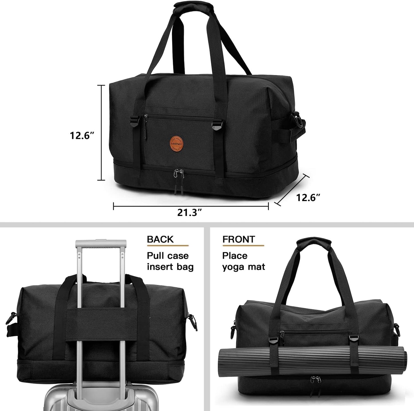 Duffle Bag Large Size Gym Bags for Men Waterproof Travel Duffel Bag for Women Weekender Bag with Shoes Compartment Overnight Bag 55 L, Black