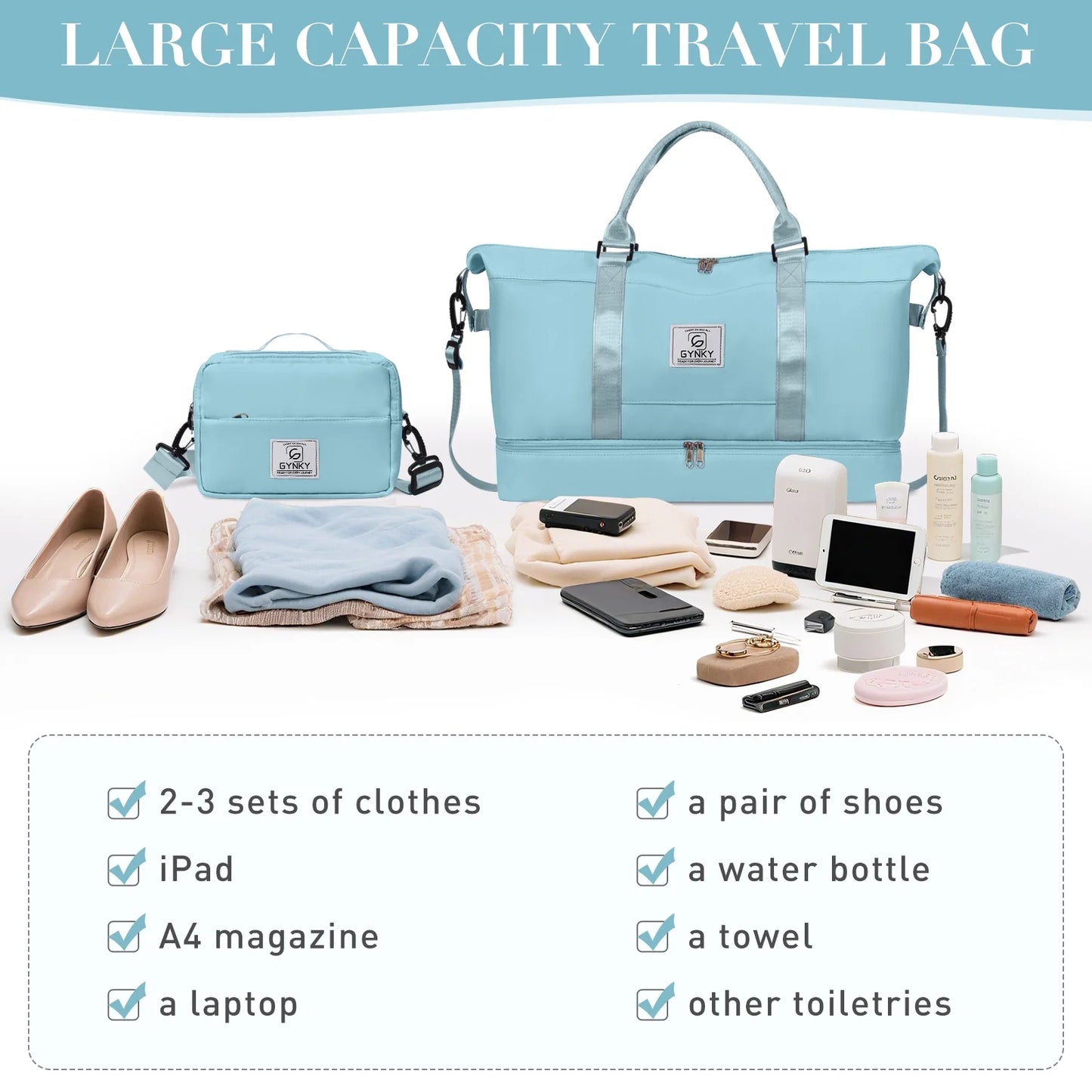 Travel Duffle Bag Set 2 Pack Weekender Bags for Women with Shoe Compartment Carry on Overnight Gym Duffel Bags with Wet Pocket Hospital Bags for Labor and Delivery