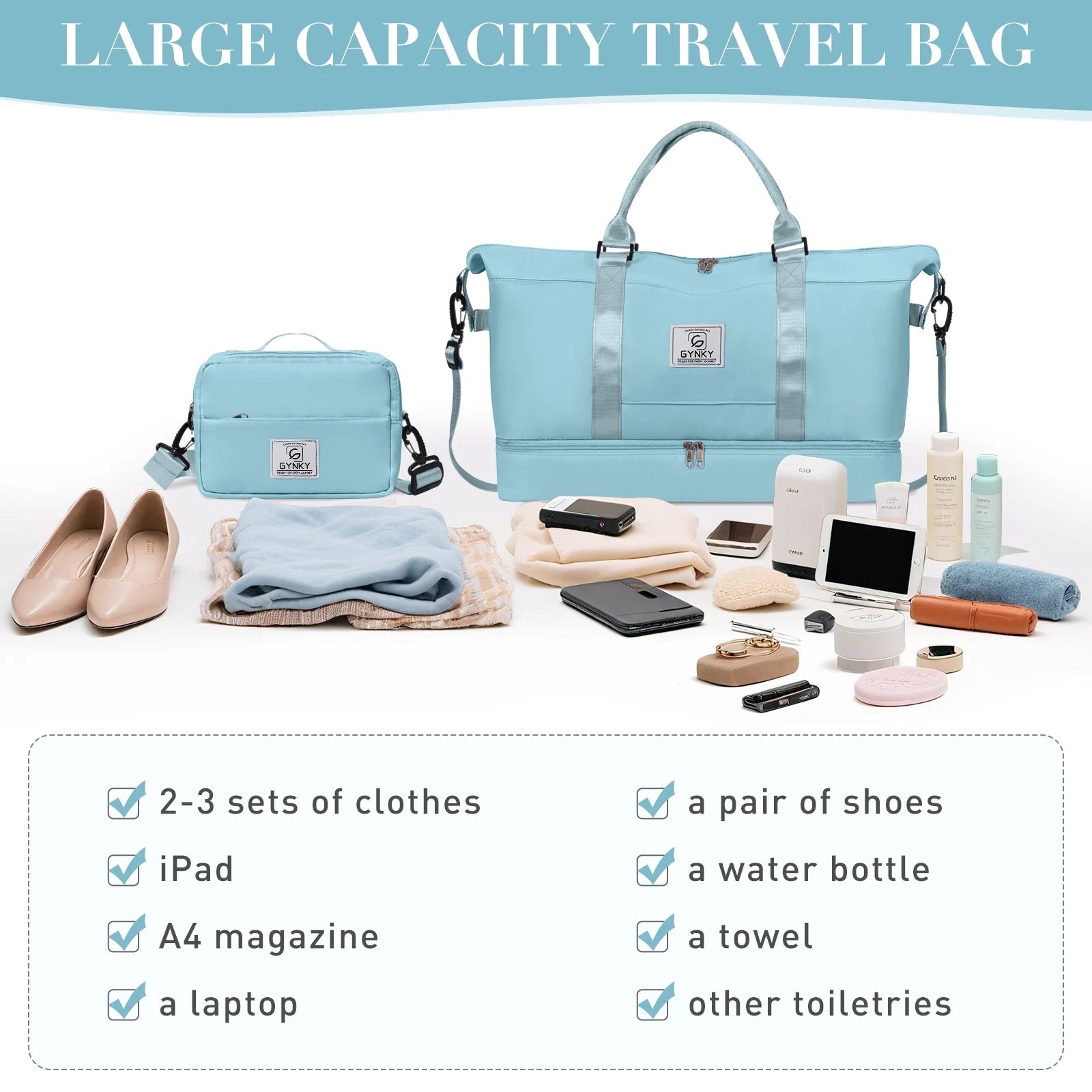 Travel Duffle Bag Set 2 Pack Weekender Bags for Women with Shoe Compartment Carry on Overnight Gym Duffel Bags with Wet Pocket Hospital Bags for Labor and Delivery