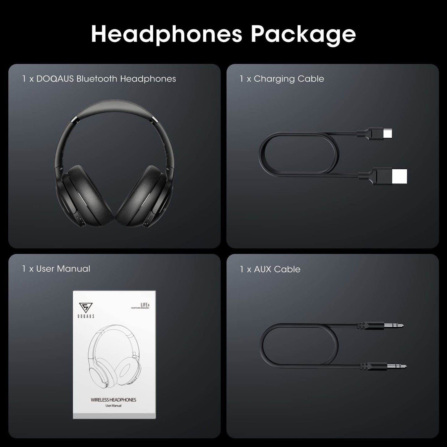 DOQAUS LIFE 4 Bluetooth Headphones over Ear 90 Hours Playtime Premium Sound