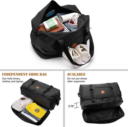 Duffle Bag Large Size Gym Bags for Men Waterproof Travel Duffel Bag for Women Weekender Bag with Shoes Compartment Overnight Bag 55 L, Black