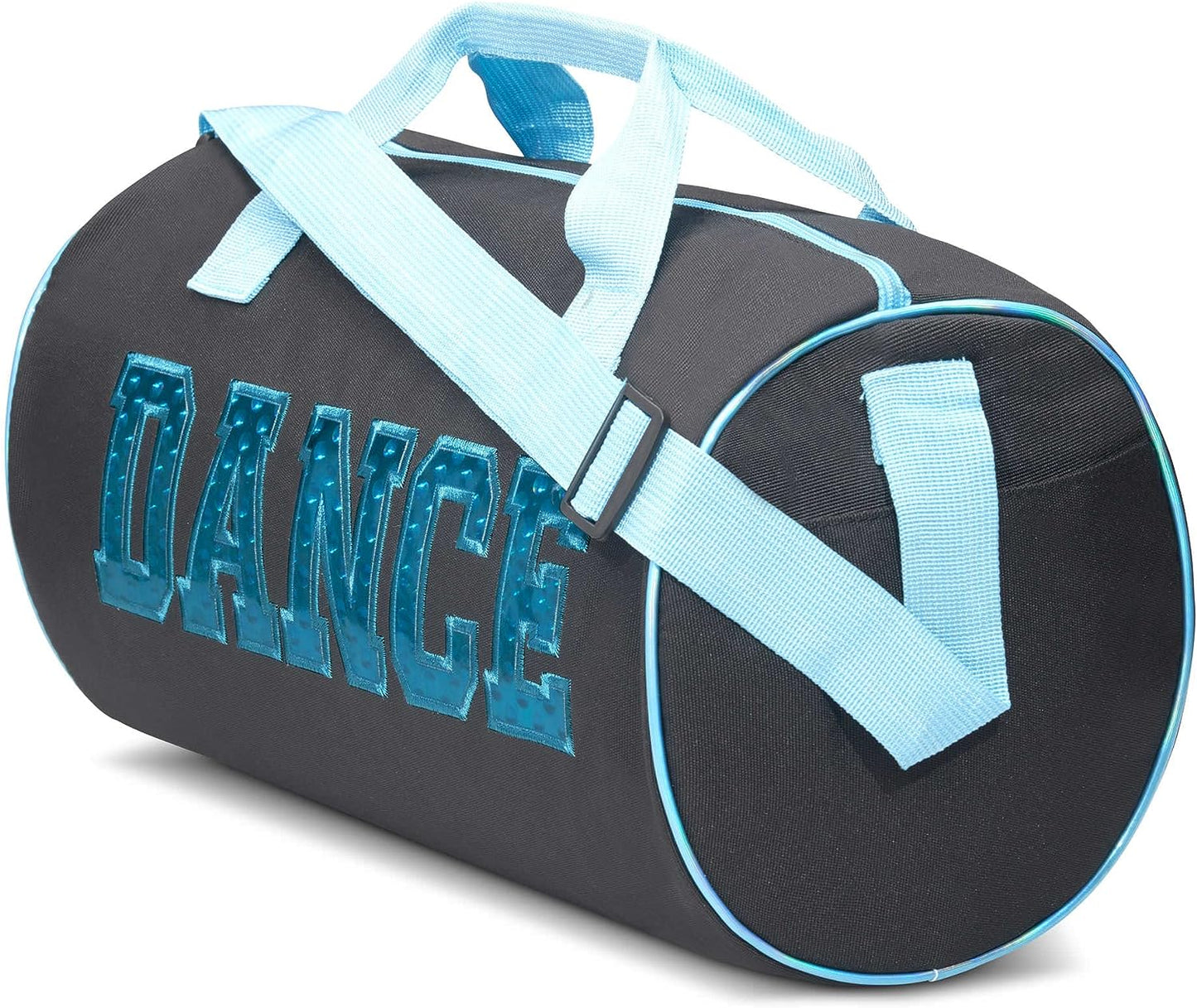 Dance Duffle Bag for Girls, Water-Resistant Kids Travel Bag with Adjustable Carry on and Handy Pouch, Dance Accessories for Girls (Black/Turquoise) One Size