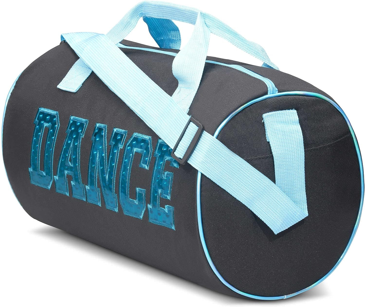 Dance Duffle Bag for Girls, Water-Resistant Kids Travel Bag with Adjustable Carry on and Handy Pouch, Dance Accessories for Girls (Black/Turquoise) One Size