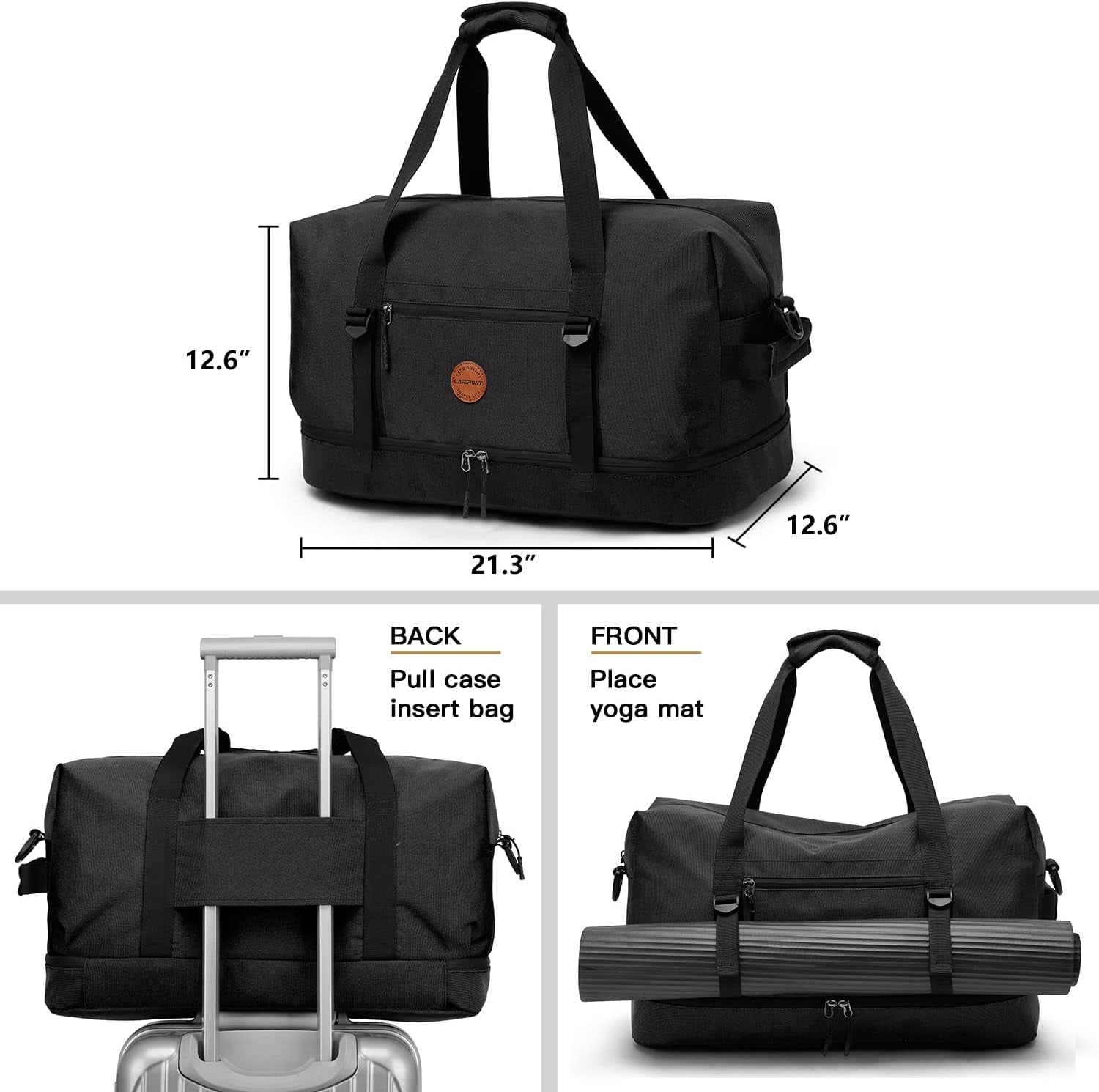 Duffle Bag Large Size Gym Bags for Men Waterproof Travel Duffel Bag for Women Weekender Bag with Shoes Compartment Overnight Bag 55 L, Black