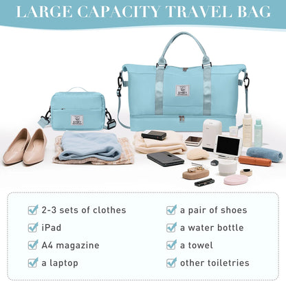 Travel Duffle Bag Set 2 Pack Weekender Bags for Women with Shoe Compartment Carry on Overnight Gym Duffel Bags with Wet Pocket Hospital Bags for Labor and Delivery