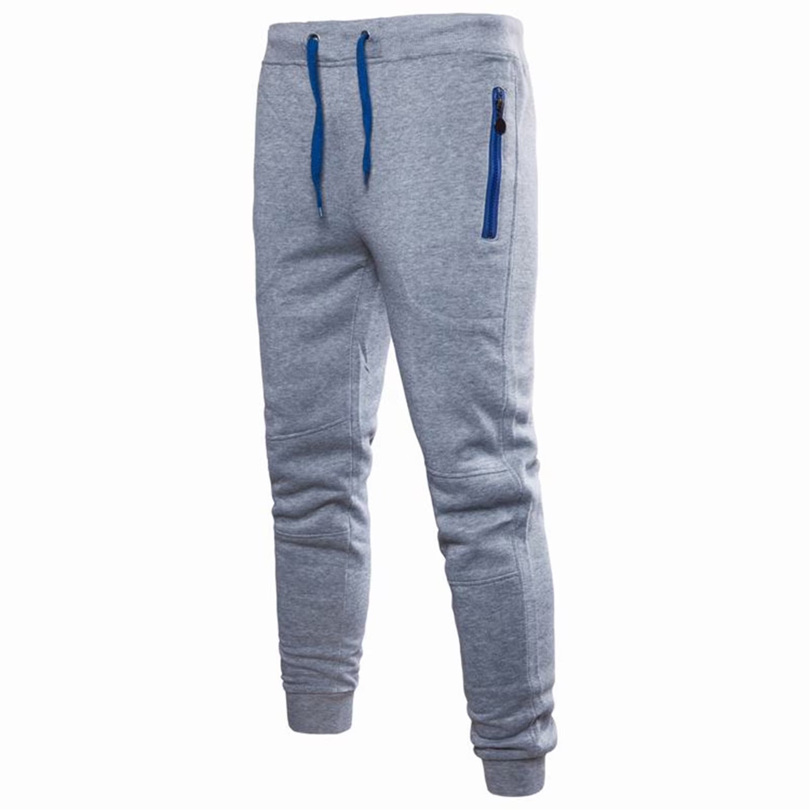Men'S Solid Drawstring Pants Elastic Waist Tapered Joggers Slim Stretch Sweatpants Zipper Pocket Fitness Trousers Fashion Hippie Regular Fit Fall Winter Outdoor Casual Long Pants